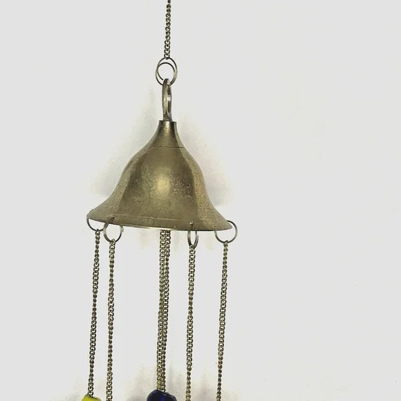 Vintage Dome Hanging Wind Chime Brass Camel Beaded Accents Bohemian Style Decor - Picture 2 of 10